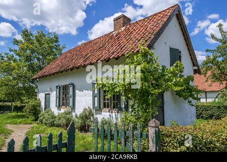 19th century rural day labourer's house / farm laborer's home Kortessem at the open air museum Bokrijk, Limburg, Flanders, Belgium Stock Photo