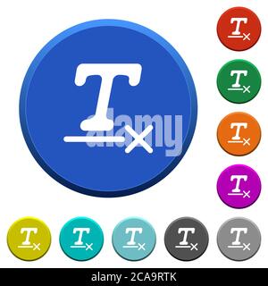 Clear text format round color beveled buttons with smooth surfaces and flat white icons Stock Vector