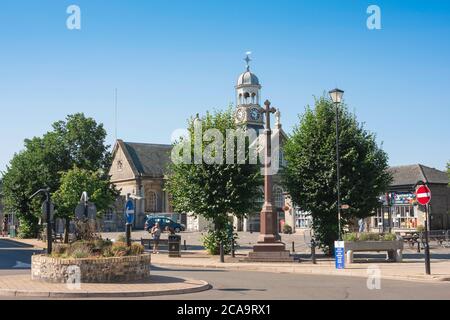 Market Place Thetford,view in summer of the Guildhall building in Market Place in the centre of the Norfolk town of Thetford, East Anglia, England, UK Stock Photo