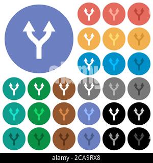Split arrows up multi colored flat icons on round backgrounds. Included white, light and dark icon variations for hover and active status effects, and Stock Vector