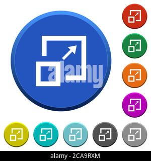 Enlarge window round color beveled buttons with smooth surfaces and flat white icons Stock Vector