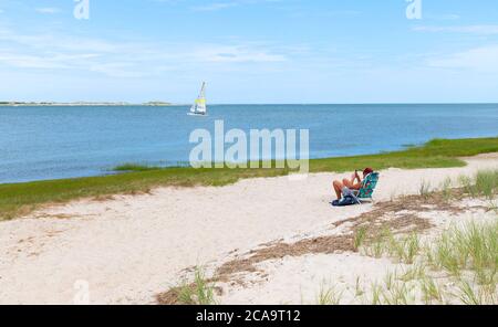 Alone on a Cape Cod beach during a pandemic, USA Stock Photo