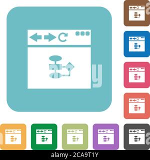 Browser flow chart white flat icons on color rounded square backgrounds Stock Vector