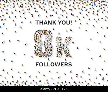 Thank you followers peoples, 8k online social group, happy banner celebrate, Vector illustration Stock Vector