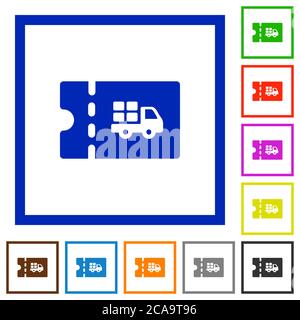 Delivery discount coupon flat color icons in square frames on white background Stock Vector