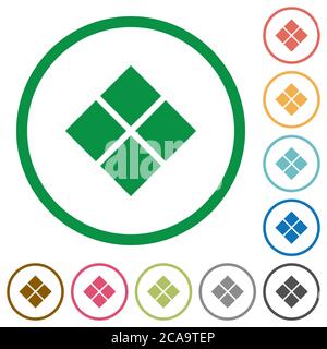 Diagonal tile pattern flat color icons in round outlines on white background Stock Vector