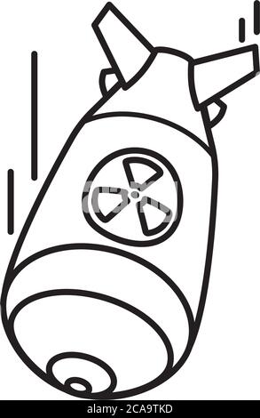 Fat man nuclear bomb vector line icon. f Nuclear warfare and atomic bombings remembrance outline symbol. Stock Vector