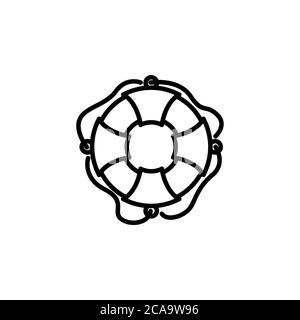 Lifebuoy linear vector icon. sos and safety ring line thin sign. life buoy outline symbol. life saver simple logo black on white. help or debark icon Stock Vector