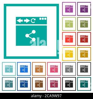 Browser share flat color icons with quadrant frames on white background Stock Vector