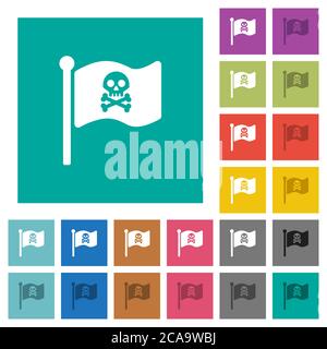 Pirate flag multi colored flat icons on plain square backgrounds. Included white and darker icon variations for hover or active effects. Stock Vector