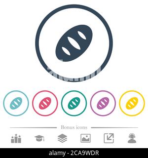 Bread flat color icons in round outlines. 6 bonus icons included. Stock Vector