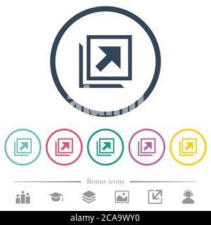 Open in new window flat color icons in round outlines. 6 bonus icons included. Stock Vector