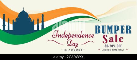 Independence Day India bumper sale 30 to 70% off, 15 August, banner for promotion, illustration vector Stock Vector