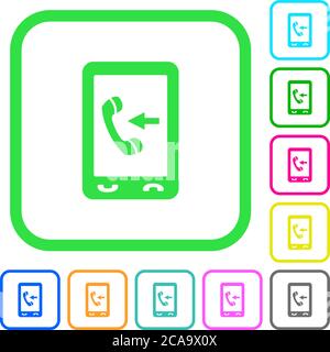 Incoming phone call vivid colored flat icons in curved borders on white ...