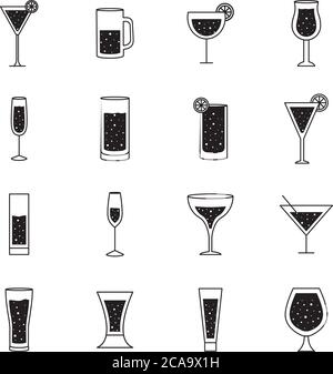Cocktails glasses cups silhouette style icons collection design, Alcohol drink bar and beverage theme Vector illustration Stock Vector