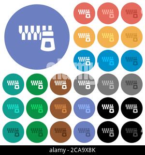 Horizontal zipper multi colored flat icons on round backgrounds. Included white, light and dark icon variations for hover and active status effects, a Stock Vector