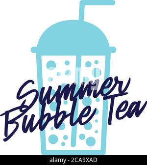 Bubble Tea in plastic glass flat vector icon isolated on white background. Summer tea vector template for logo design, banner, poster, flyer, sticker, Stock Vector