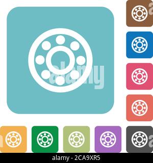 Bearings white flat icons on color rounded square backgrounds Stock Vector