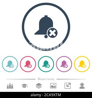 Cancel reminder flat color icons in round outlines. 6 bonus icons included. Stock Vector