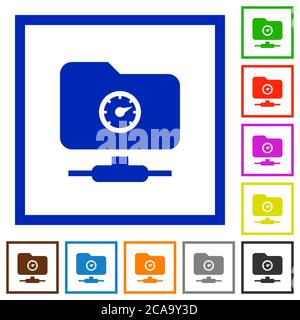 Fast FTP flat color icons in square frames on white background Stock Vector