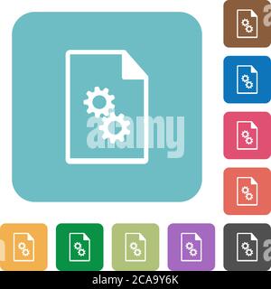 Executable file white flat icons on color rounded square backgrounds Stock Vector