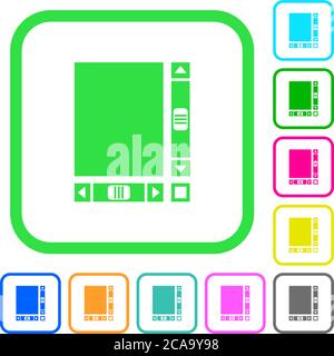 Blank document with scroll bars vivid colored flat icons in curved borders on white background Stock Vector