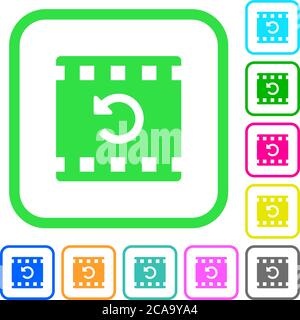 Undo movie changes vivid colored flat icons in curved borders on white background Stock Vector