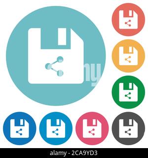 Share file flat white icons on round color backgrounds Stock Vector