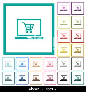 Webshop flat color icons with quadrant frames on white background Stock Vector