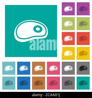 Steak multi colored flat icons on plain square backgrounds. Included white and darker icon variations for hover or active effects. Stock Vector