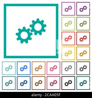 Collaboration flat color icons with quadrant frames on white background Stock Vector