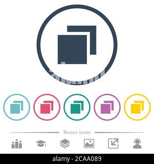Overlapping elements flat color icons in round outlines. 6 bonus icons included. Stock Vector