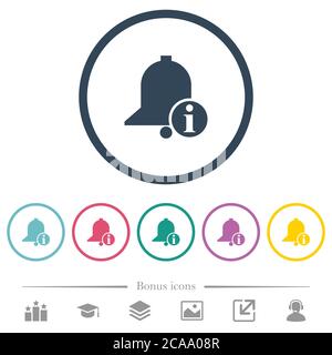 Reminder info flat color icons in round outlines. 6 bonus icons included. Stock Vector