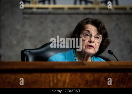 Upi, United States. 05th Aug, 2020. Senate Judiciary Committee Ranking Member Dianne Feinstein (D-CA) speaks during a Senate Judiciary Committee hearing on 'oversight of the crossfire hurricane investigation' on Capitol Hill in Washington, DC on August 5, 2020. Photo by Erin Schaff/UPI Credit: UPI/Alamy Live News Stock Photo