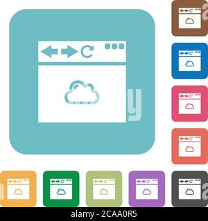 Browser cloud white flat icons on color rounded square backgrounds Stock Vector