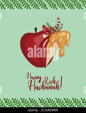 Vector greeting card for the Jewish New Year. Harvest. Apples. Rosh Hashanah. Stock Vector