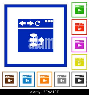 Browser flow chart flat color icons in square frames on white background Stock Vector