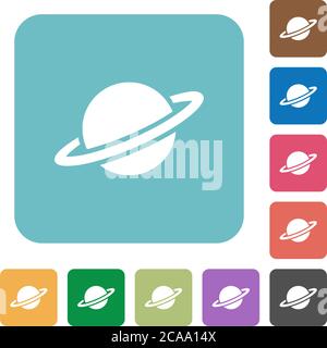 Planet white flat icons on color rounded square backgrounds Stock Vector