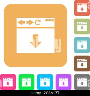 Browser scroll down flat icons on rounded square vivid color backgrounds. Stock Vector
