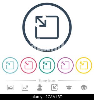 Resize object flat color icons in round outlines. 6 bonus icons included. Stock Vector