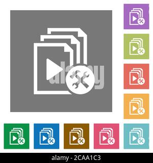Playlist tools flat icons on simple color square backgrounds Stock Vector
