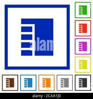 Vertical tabbed layout active flat color icons in square frames on white background Stock Vector