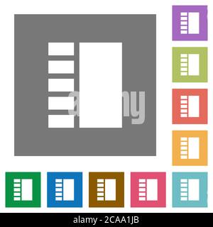Vertical tabbed layout flat icons on simple color square backgrounds Stock Vector