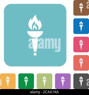 Torch white flat icons on color rounded square backgrounds Stock Vector