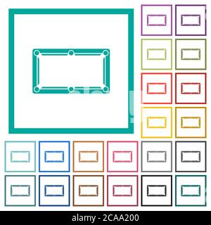 Empty billiard table flat color icons with quadrant frames on white background Stock Vector