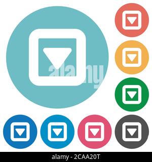 Toggle down flat white icons on round color backgrounds Stock Vector