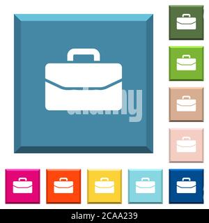 Satchel white icons on edged square buttons in various trendy colors Stock Vector
