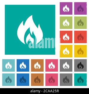 Flame multi colored flat icons on plain square backgrounds. Included white and darker icon variations for hover or active effects. Stock Vector