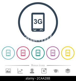 Third generation mobile connection speed flat color icons in round outlines. 6 bonus icons included. Stock Vector