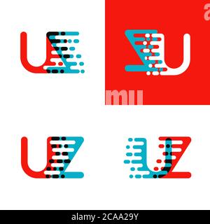 UZ letters logo with accent speed red and blue Stock Vector